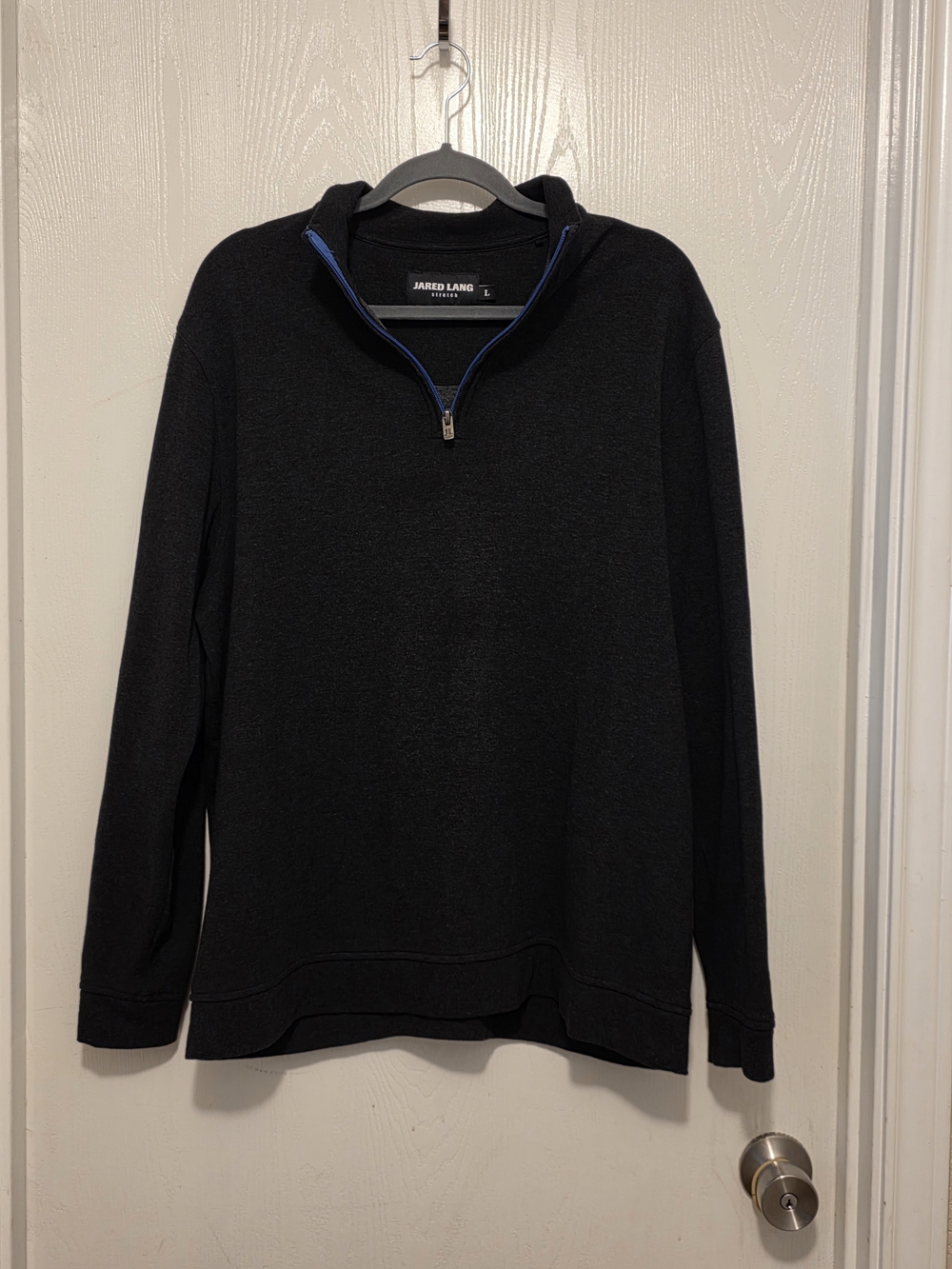 Jared Lang Black Quarter-Zip Sweater with Blue Zip Trim